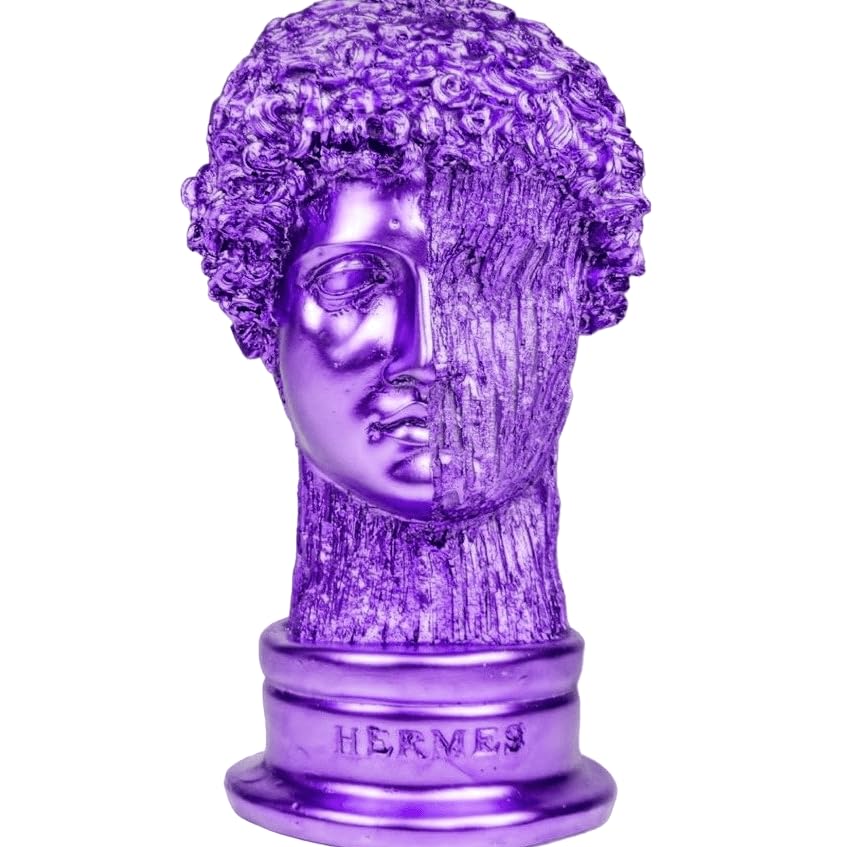 Greek Hermes Bust Sculpture with Textured Accent, Greek Head Bust Statue, Classical Art Decor Bust, Greek Hermes Head Sculpture