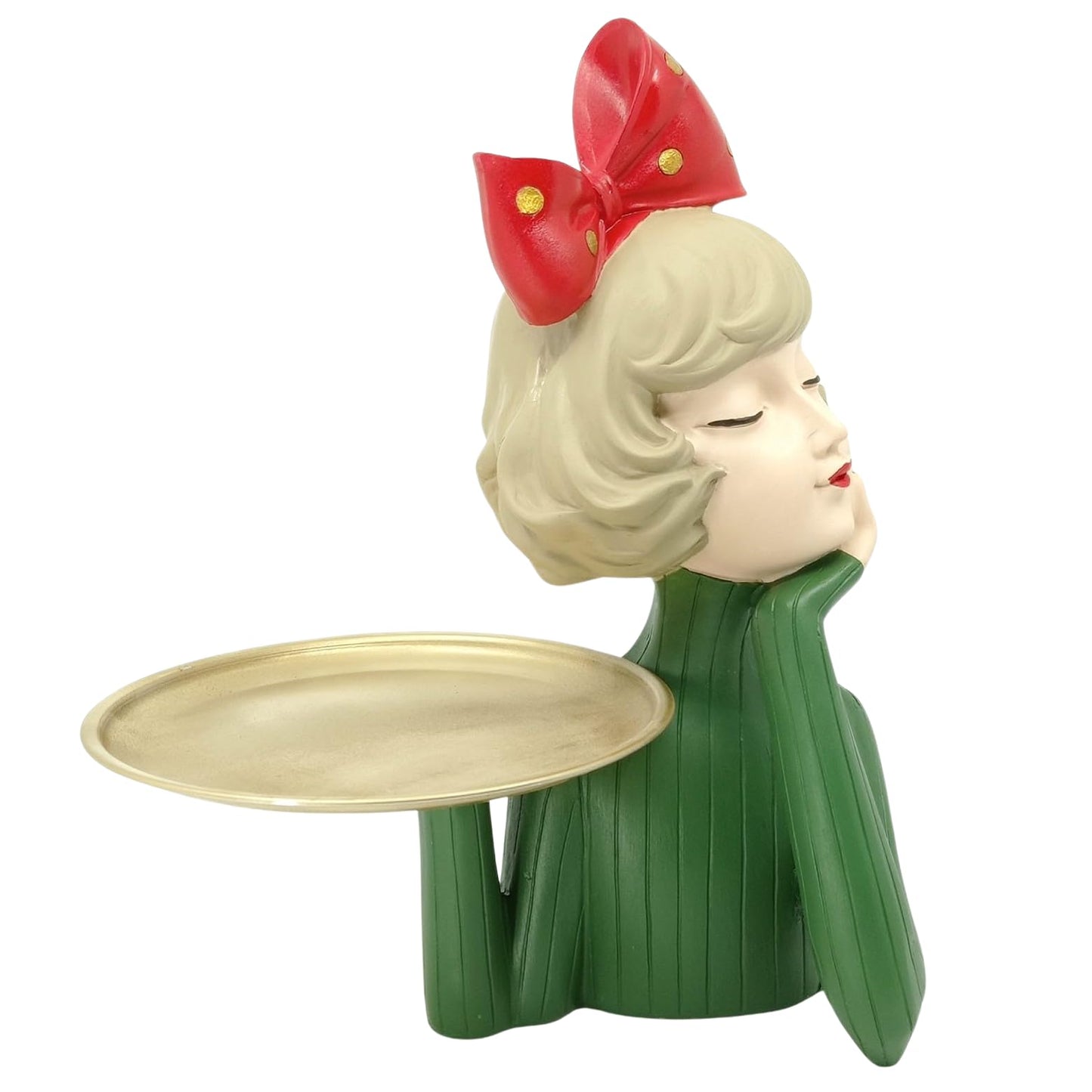 Handcrafted Girl Holding Tray Figure, Girl Sculpture With Tray Decor, Functional Girl Figurine With Tray, Decorative Girl Figurine For Gift, Girl Holding Tray Decor