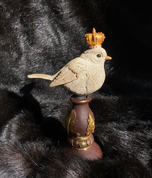 Vintage Crowned Bird Figurine on Leaf Base, Decorative Bird Statue, Bird Decor, Crowned Bird Decor, Bird Sculpture, Royal Bird Statue