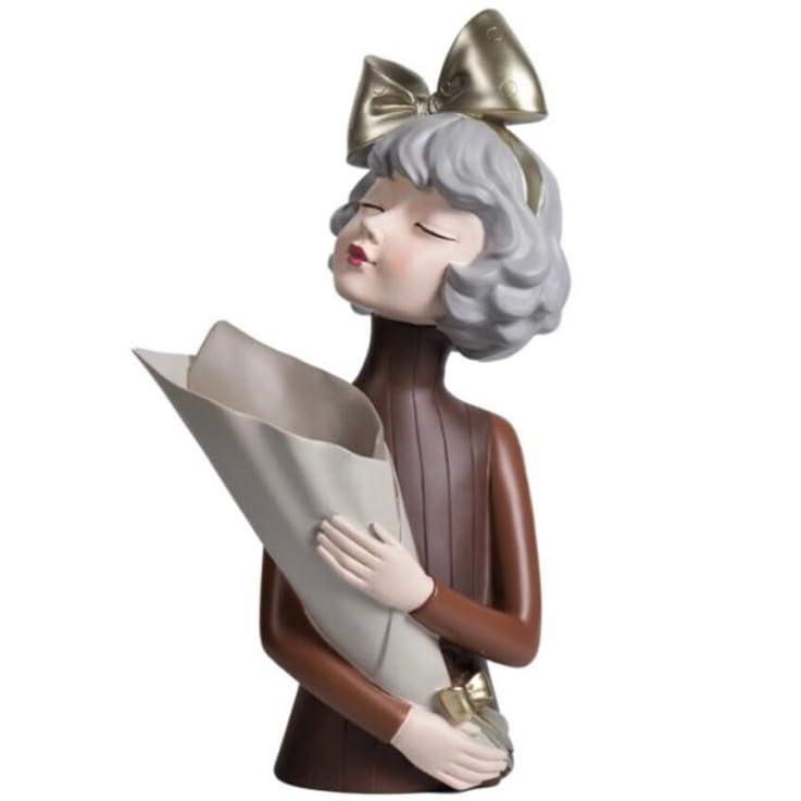 Cute Bouquet Girl Sculpture, Girl Doll Statue Holding Bouquet, Girl Figurine With Bouquet, Unique Girl Figurine Gift, Girl Decor Statue, Girl Sculpture, Girl Decor