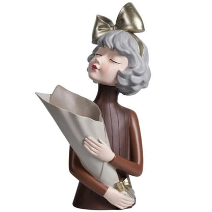 Cute Bouquet Girl Sculpture, Girl Doll Statue Holding Bouquet, Girl Figurine With Bouquet, Unique Girl Figurine Gift, Girl Decor Statue, Girl Sculpture, Girl Decor