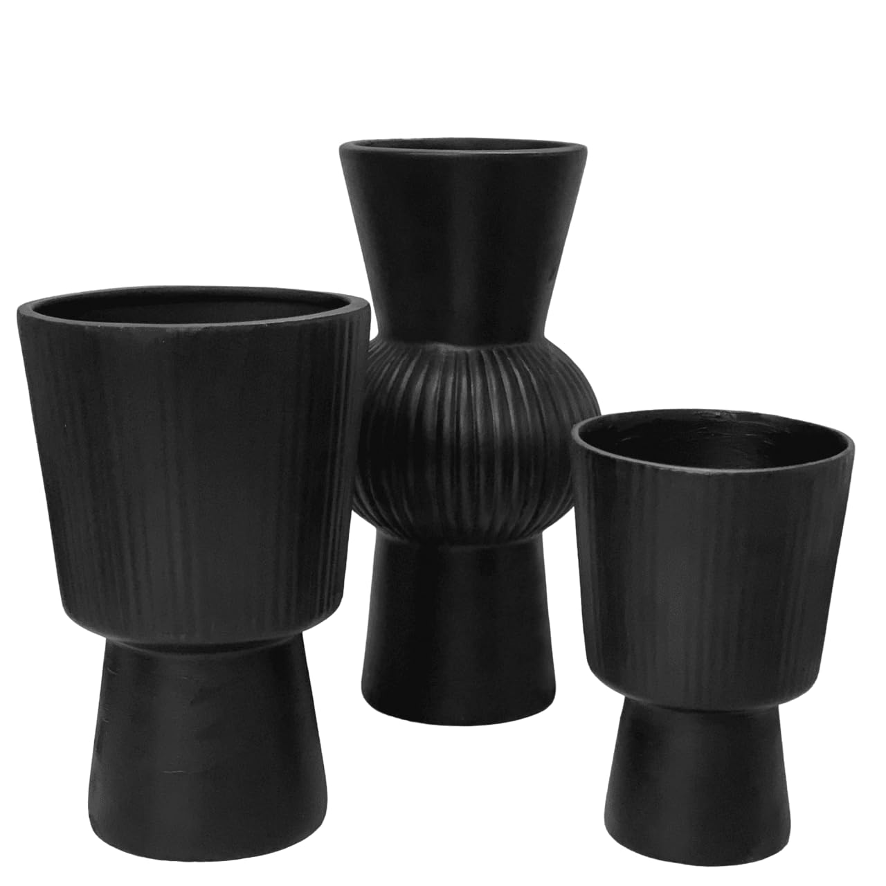 Set of 3 Modern Textured Vases, Ceramic Decorative Vases, Minimalist Plant Pots, Modern Planter Set, Ceramic Plant Pots, Ribbed Flower Pots
