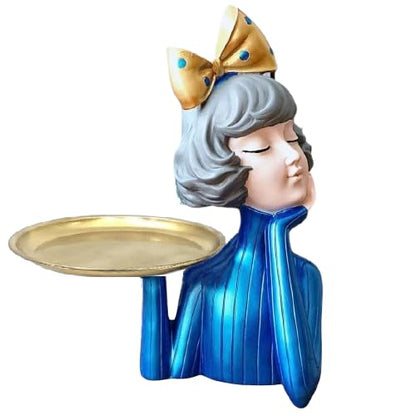 Handcrafted Girl Holding Tray Figure, Girl Sculpture With Tray Decor, Functional Girl Figurine With Tray, Decorative Girl Figurine For Gift, Girl Holding Tray Decor