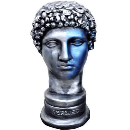 Griechische Hermes-Statue, abstraktes Gesicht, griechische Büstenskulptur, zeitgenössische griechische Mythologie-Skulptur, klassischer Büsten-Wohnakzent