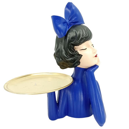 Handcrafted Girl Holding Tray Figure, Girl Sculpture With Tray Decor, Functional Girl Figurine With Tray, Decorative Girl Figurine For Gift, Girl Holding Tray Decor
