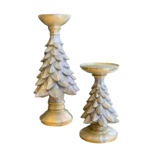 Tree Candle Holder set of 2, Pine Tree Figurine, Christmas Tree Decor, Seasonal Tree Figurine, Christmas Decor Gift, Holiday Tree Decor, Tree Candle Holder