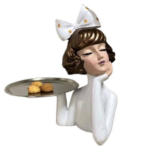 Handcrafted Girl Holding Tray Figure, Girl Sculpture With Tray Decor, Functional Girl Figurine With Tray, Decorative Girl Figurine For Gift, Girl Holding Tray Decor