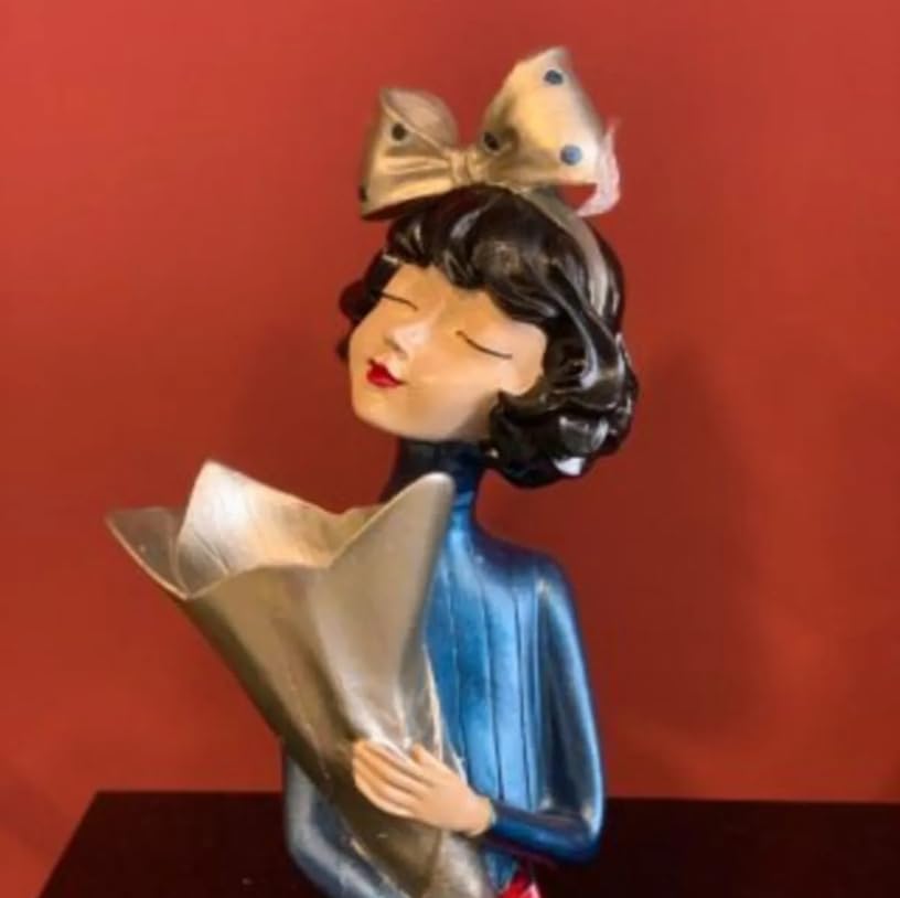 Cute Bouquet Girl Sculpture, Girl Doll Statue Holding Bouquet, Girl Figurine With Bouquet, Unique Girl Figurine Gift, Girl Decor Statue, Girl Sculpture, Girl Decor