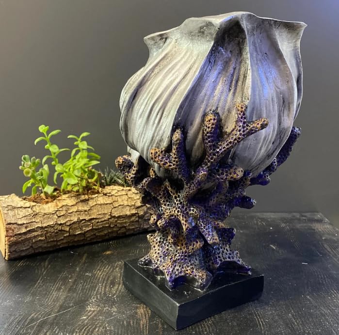 Seashell Vase with Coral Base, Seashell Flower Vase, Seashell Vase, Modern Coastal Shell Vase, Ocean Home Decor, Nautical Decor, Ocean Vase