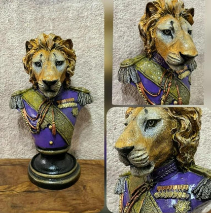 Royal Lion Statue Bust in Military Uniform, Lion Bust Sculpture, Regal Lion Statue, King Lion Decor, Military Lion Bust, Lion Head Statue, Lion Head Decor, Lion Head Sculpture
