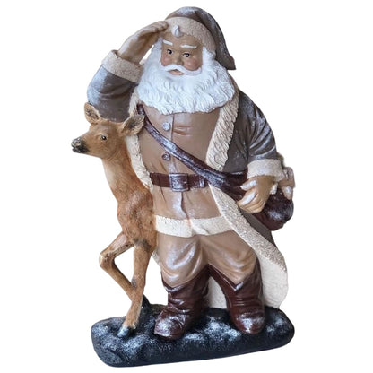 Santa Claus Figurine with Deer and Gift Bag, Christmas Santa decoration, Hand-painted Santa Claus, Christmas Figurine Santa Claus, Santa Claus Sculpture, Santa Claus Decor