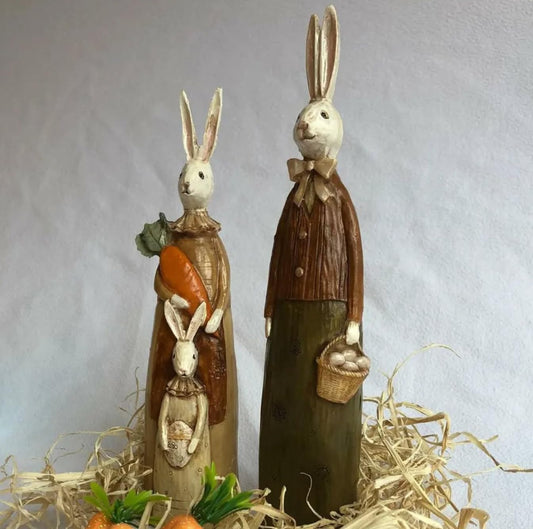 Easter Bunny Family Figurines, Easter Decoration Gift, Easter Bunny Figurines, Festive Rabbit Decor, Cute Bunny Couple, Seasonal Decor Gift