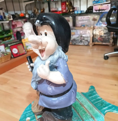 Happy Garden Gnome with Broom for Outdoor Decor, Garden Gnome Statue, Patio Gnome Figure, Gnome Decor, Broom Holding Gnome