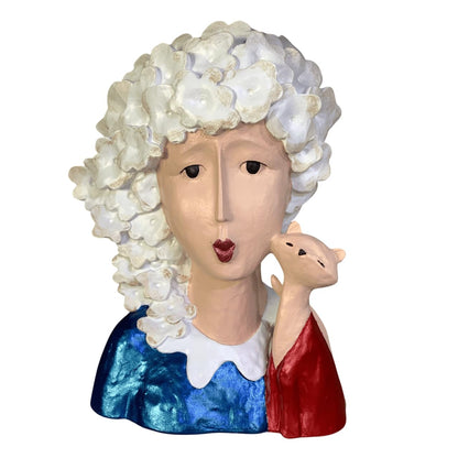 Whimsical Woman and Cat Head Sculpture, Woman Cat Sculpture, Artistic Face Figurine, Handmade Woman Bust, Girl Cat Statue, Quirky Decor Bust
