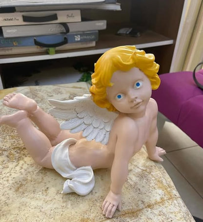 Reclining Angel Statue, Elegant Decorative Cherub Figurine, Reclining Angel Decor, Handmade Reclining Angel Figurine, Elegant Angel Decor, Reclining Angel Sculpture, Reclining Angel Object