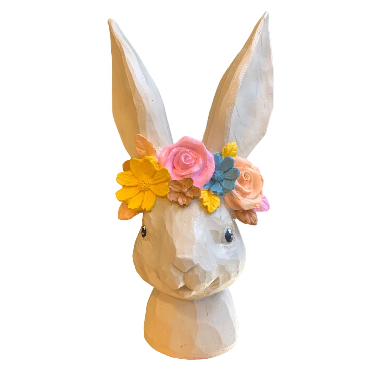 Hand-Painted Bunny Head Sculpture With Floral Crown, Whimsical Easter Decor, Bunny Head Sculpture, Easter Bunny Decor, Rabbit Head Decor, Easter Rabbit Decor, Rabbit Sculpture