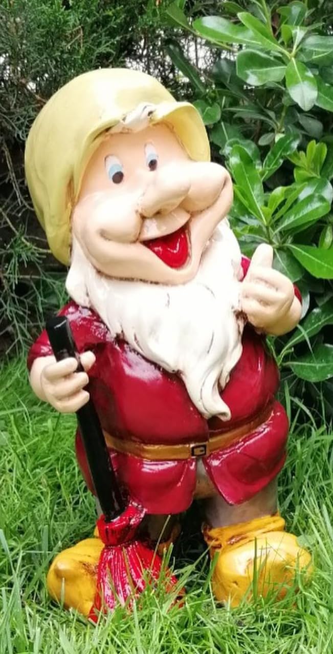 Happy Garden Gnome with Broom for Outdoor Decor, Garden Gnome Statue, Patio Gnome Figure, Gnome Decor, Broom Holding Gnome