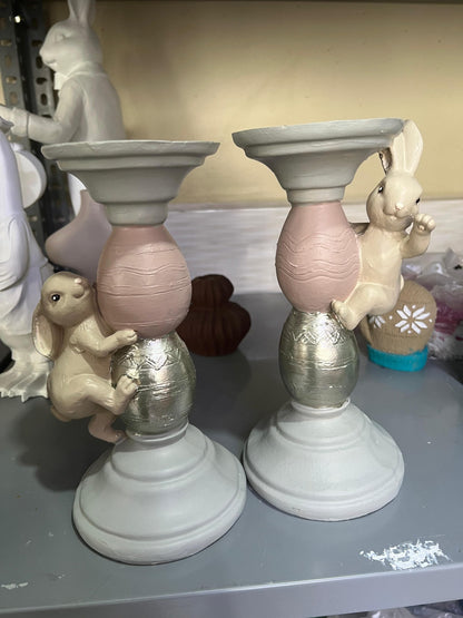 Easter Bunny Candle Holder Set with Climbing Rabbits and Egg Design, Easter Rabbit Candle Holder, Easter Rabbit Candlesticks, Bunny Candle Holder, Rabbit Candle Holder
