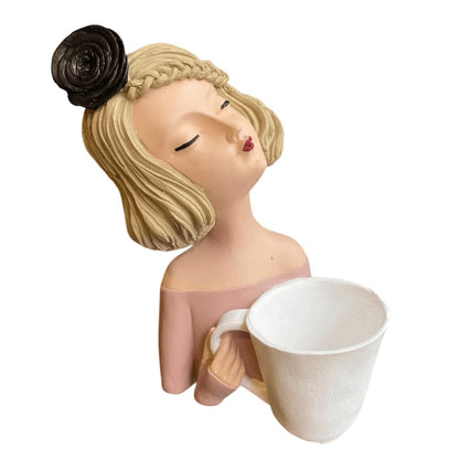 Elegant Female Figurine Holding a Mug, Handcrafted Girl Sculpture, Female Art Statue, Stylish Tabletop Sculpture, Female Statue, Girl Statue, Girl Decor, Girl Sculpture