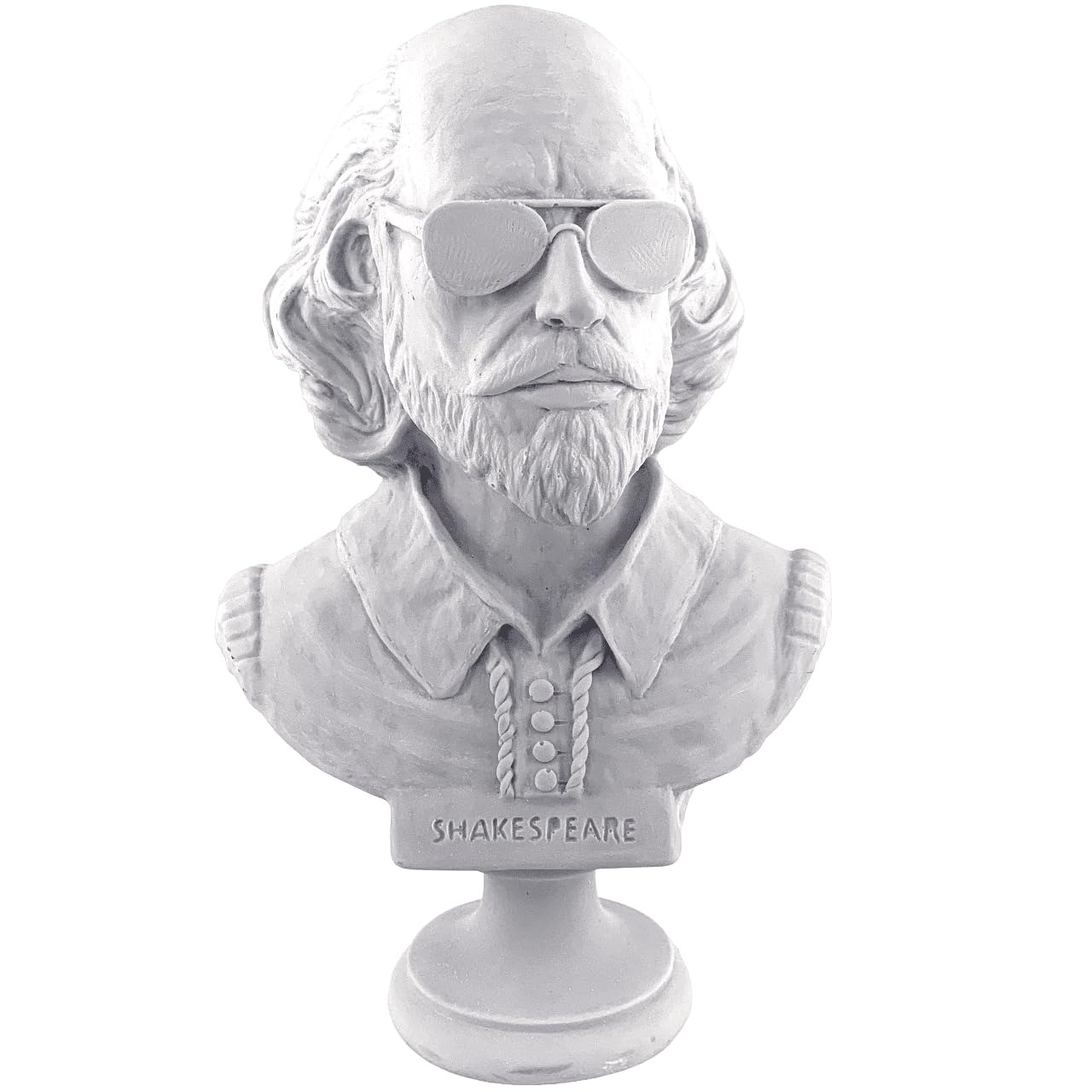 Shakespeare Büste Statue, Shakespeare mit Sonnenbrille Statue, Modernisierte historische Figur Büste, Shakespeare Büste Skulptur, Shakespeare Büste, Shakespeare Statue
