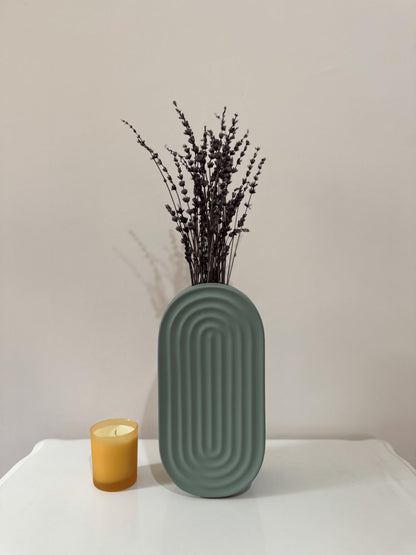 Ceramic Oval Ridged Vase, Decorative Oval-shaped Vase, Decorative Tabletop Vase, Modern Vase for Blooms, Scandinavian Style Vase, Oval Ridged Vase, Ridged Vase, Oval Vase
