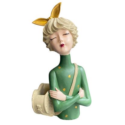 Cute Girl Sculpture with Bag, Girl Sculpture, Elegant Girl Decor, Girl with Bag Decor, Charming Tabletop Decor, Valentine’s Gift Ideas, Girl Sculpture, Girl Statue, Girl Decor