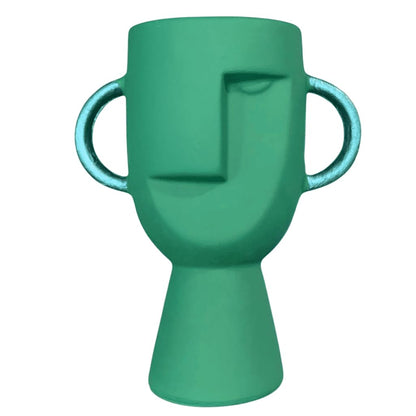 Abstract Face Vase with Dual Handles, Abstract Face Vase, Nordic Style Vase, Polyester Face Art, Small Face Vase, Twin Handle Sculpture
