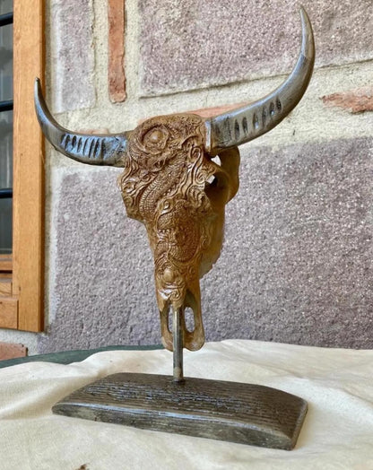 Bull Skull Decor, Western Bull Head Decor, Western Style Horned Bull Head Decor, Bull Skull Statue, Bull Skull Tabletop Decoration
