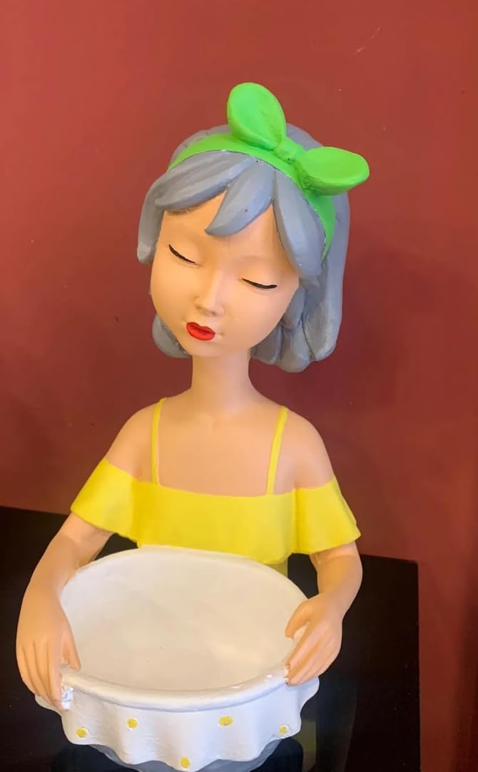 Girl Figurine Decor, Girl With Bowl Sculpture, Handmade Lady Bowl, Cute Girl Figurine Holder, Lady Hamper Figurine, Girl Sculpture, Girl Statue, Girl Decor, Girl Objects