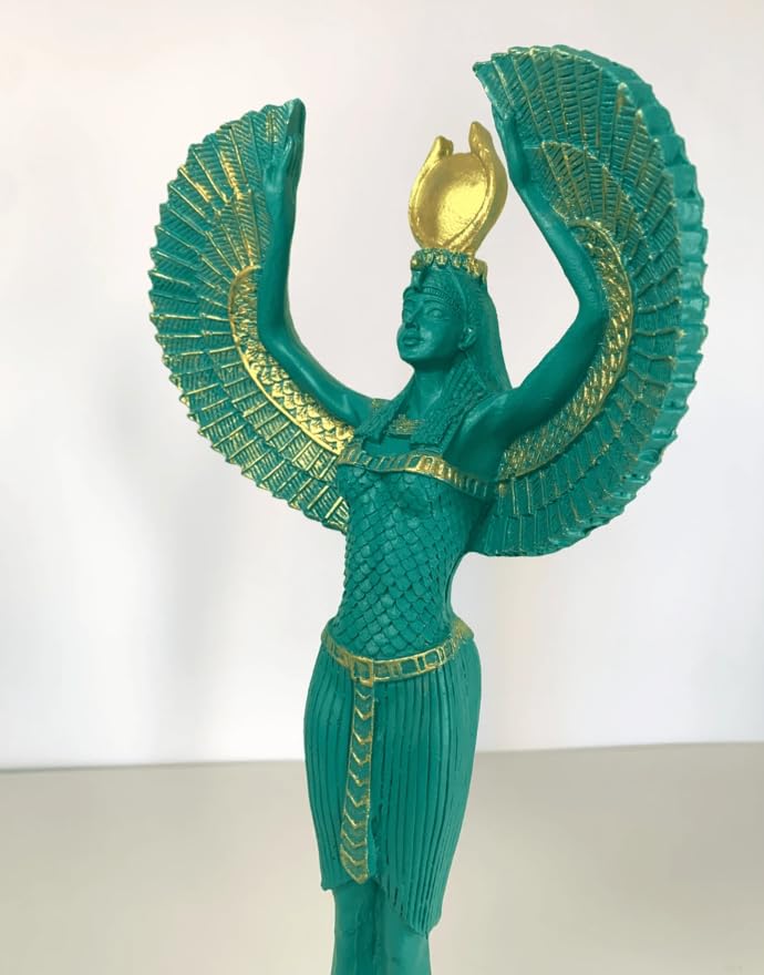 Ägyptische Isis-Statue mit offenen Flügeln, Ägyptische Isis-Statue mit Flügeln, Isis-Statue mit offenen Flügeln, Isis-Statue aus Polyester