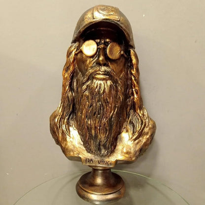 Statua moderna di busto di Da Vinci con berretto e occhiali, Statua di busto di Da Vinci, Busto di Da Vinci, Testa di Da Vinci in poliestere, Scultura di Da Vinci