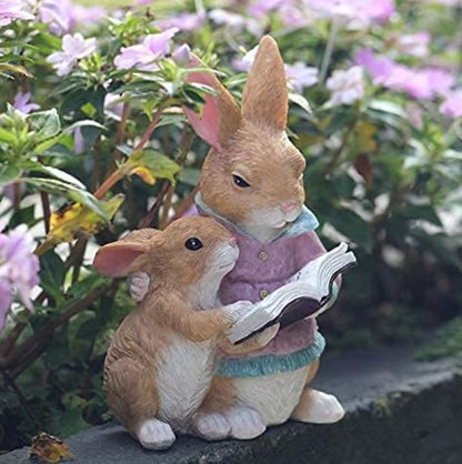 Bunny Reading Figurine, Mother and Baby Rabbit Statue, Easter Home Decor, Rabbit Statue Gift, Bunny Reading Decor, Rabbit Reading Figurine, Rabbit Reading Decor