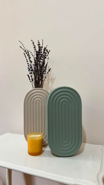 Ceramic Oval Ridged Vase, Decorative Oval-shaped Vase, Decorative Tabletop Vase, Modern Vase for Blooms, Scandinavian Style Vase, Oval Ridged Vase, Ridged Vase, Oval Vase