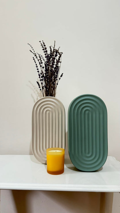 Ceramic Oval Ridged Vase, Decorative Oval-shaped Vase, Decorative Tabletop Vase, Modern Vase for Blooms, Scandinavian Style Vase, Oval Ridged Vase, Ridged Vase, Oval Vase