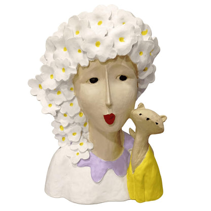 Whimsical Woman and Cat Head Sculpture, Woman Cat Sculpture, Artistic Face Figurine, Handmade Woman Bust, Girl Cat Statue, Quirky Decor Bust