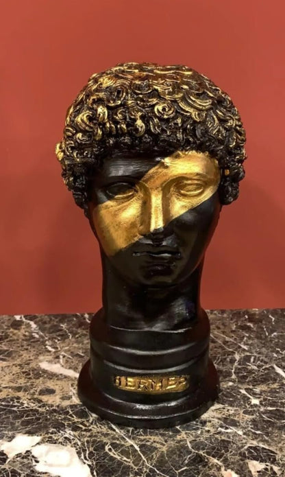 Griechische Hermes-Statue, abstraktes Gesicht, griechische Büstenskulptur, zeitgenössische griechische Mythologie-Skulptur, klassischer Büsten-Wohnakzent