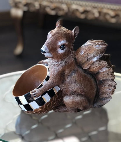Adorable Squirrel Holding Pot, Polyester Animal Statue, Squirrel Holding Planter, Polyester Squirrel Decor, Rustic Animal Garden Statue, Squirrel Sculpture, Squirrel Planter