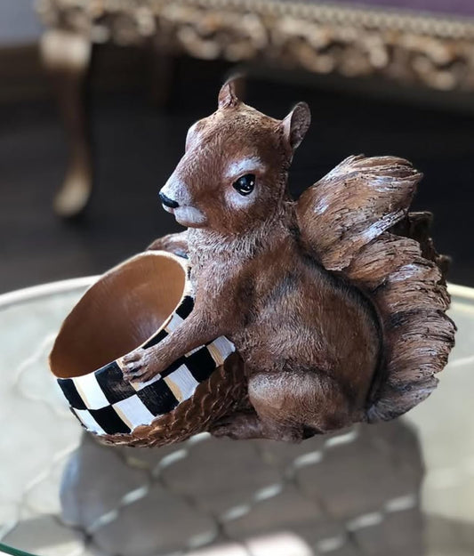 Adorable Squirrel Holding Pot, Polyester Animal Statue, Squirrel Holding Planter, Polyester Squirrel Decor, Rustic Animal Garden Statue, Squirrel Sculpture, Squirrel Planter