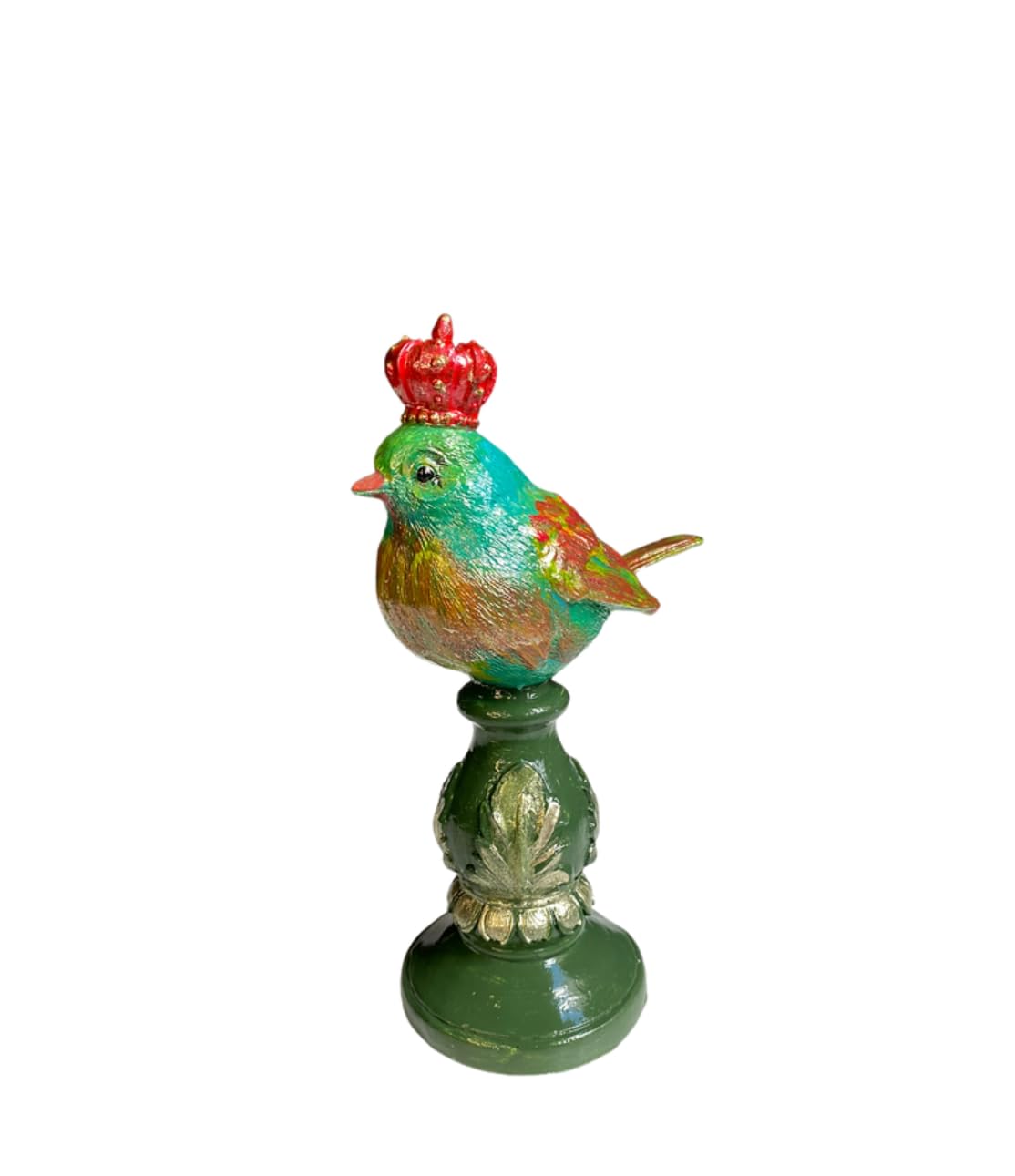 Vintage Crowned Bird Figurine on Leaf Base, Decorative Bird Statue, Bird Decor, Crowned Bird Decor, Bird Sculpture, Royal Bird Statue