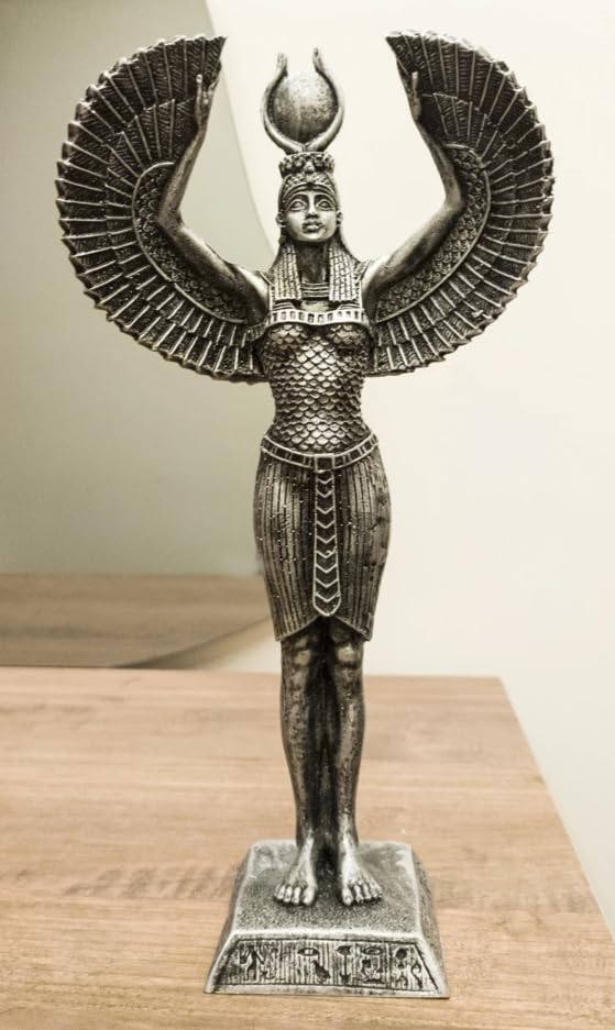 Ägyptische Isis-Statue mit offenen Flügeln, Ägyptische Isis-Statue mit Flügeln, Isis-Statue mit offenen Flügeln, Isis-Statue aus Polyester