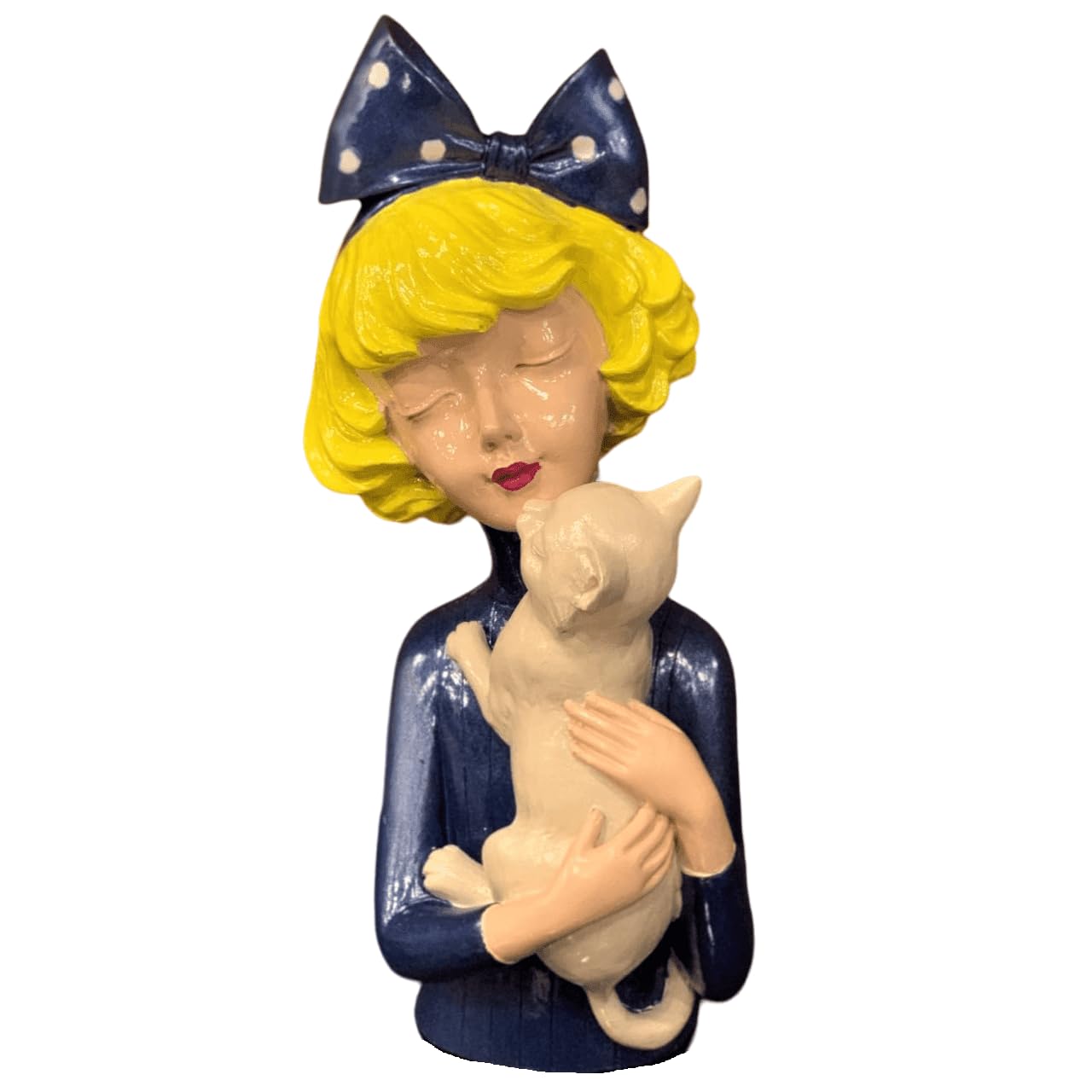 Girl With Cat Decor, Whimsical Decor Accent, Hand-painted Art Decor, Decorative Girl Statue, Cat Themed Home Decor, Girl and Pet Sculpture, Girl and Pet Decor