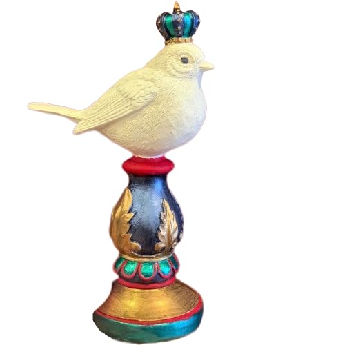 Vintage Crowned Bird Figurine on Leaf Base, Decorative Bird Statue, Bird Decor, Crowned Bird Decor, Bird Sculpture, Royal Bird Statue