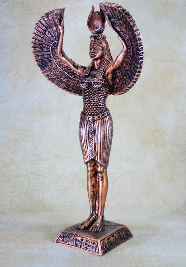 Ägyptische Isis-Statue mit offenen Flügeln, Ägyptische Isis-Statue mit Flügeln, Isis-Statue mit offenen Flügeln, Isis-Statue aus Polyester