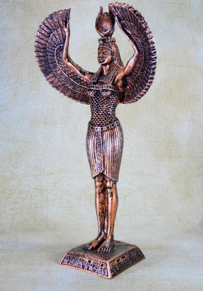 Ägyptische Isis-Statue mit offenen Flügeln, Ägyptische Isis-Statue mit Flügeln, Isis-Statue mit offenen Flügeln, Isis-Statue aus Polyester