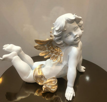 Reclining Angel Statue, Elegant Decorative Cherub Figurine, Reclining Angel Decor, Handmade Reclining Angel Figurine, Elegant Angel Decor, Reclining Angel Sculpture, Reclining Angel Object