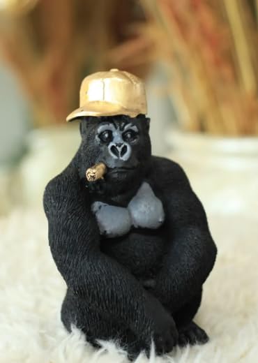 Smoking Gorilla Statue with Cap, Cool Gorilla Smoking Pipe Decor, Urban Style Gorilla Statue with Hat, Gorilla Statue with Cigarette and Cap