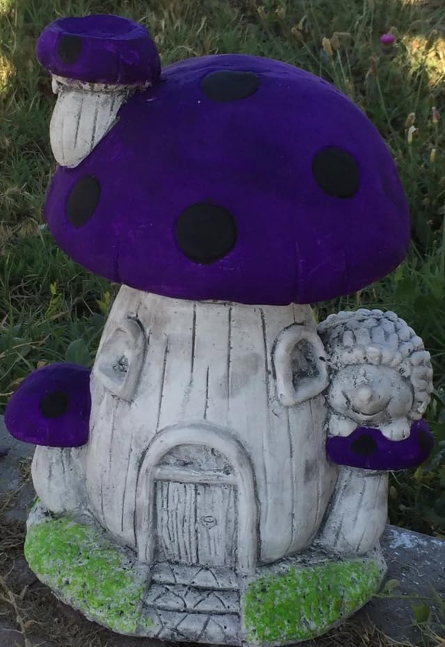 Whimsical Mushroom House Decor with Hedgehog, Toadstool House with Hedgehog, Mushroom Sculpture, Mushroom Statue with Hedgehog