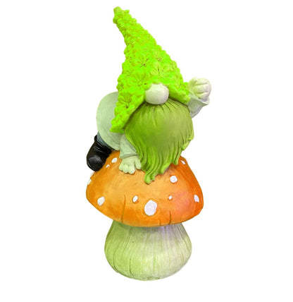 Whimsical Garden Gnome on Mushroom, Mushroom Dwarf Statue, Polyester Dwarf Statue, Garden Gnome Sitting on Mushroom, Dwarf Garden Statue, Mushroom Dwarf Sculpture, Dwarf Garden Sculpture