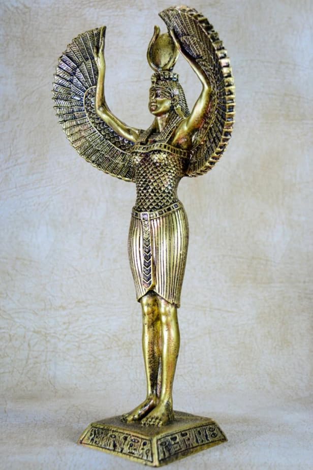 Ägyptische Isis-Statue mit offenen Flügeln, Ägyptische Isis-Statue mit Flügeln, Isis-Statue mit offenen Flügeln, Isis-Statue aus Polyester