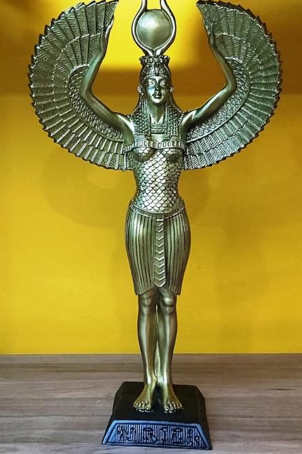 Ägyptische Isis-Statue mit offenen Flügeln, Ägyptische Isis-Statue mit Flügeln, Isis-Statue mit offenen Flügeln, Isis-Statue aus Polyester